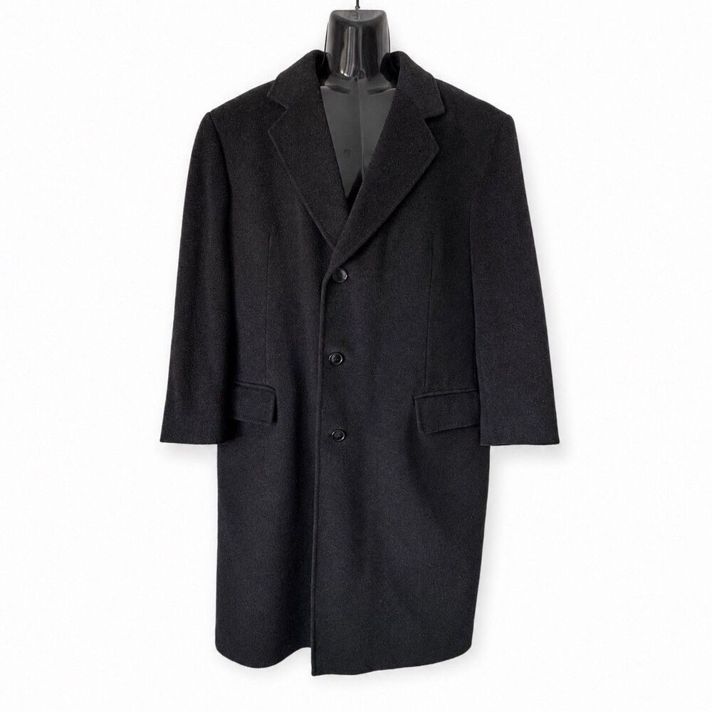 GUS’S Wool Cashmere Blend Overcoat Mens 48L Black 3 Button Italy Croatia
